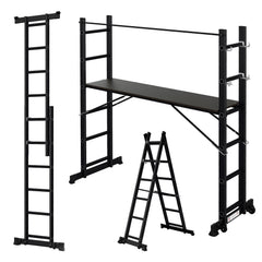 Lospitch Mehrzweckgerüst Aluminium 4 in 1 mit Plattform 2 Rollen bis 150 kg