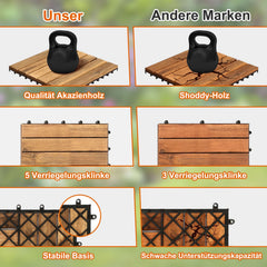 Lospitch Akazienholzfliesen 30x30cm Klicksystem für Balkon Terrasse Garten
