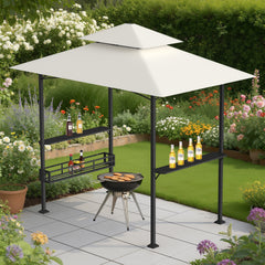 Lospitch BBQ Pavillon 238 x 148 x 250 cm mit Ablagen und Flaschenöffner Beige