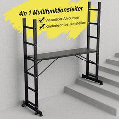 Lospitch Mehrzweckgerüst Aluminium 4 in 1 mit Plattform 2 Rollen bis 150 kg