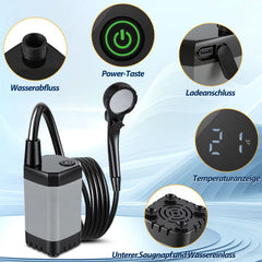 Lospitch Campingdusche mit 6000 mAh Akku und 20 L Falteimer