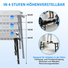 Lospitch Arbeitsplattform aus verzinktem Stahl 120 × 36 cm Höhenverstellbar 60–90 cm bis 500 kg