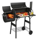 Lospitch Holzkohle Smoker Grill 91x30x125 cm mit Deckel Thermometer und Rädern