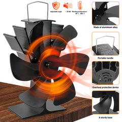 Lospitch Kaminventilator 6 Flügel wärmebetrieben mit Thermometer für Holzofen und Kamin