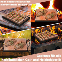 Lospitch Salzstein zum Grillen 20x30 cm Salzgrillstein mit Eisenplatte für BBQ