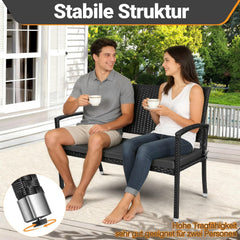 Lospitch Gartenbank Polyrattan 2-Sitzer mit Kissen für Garten und Terrasse