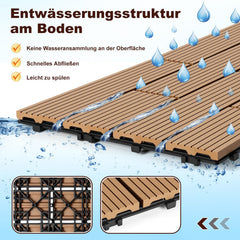Lospitch WPC Balkonfliesen 30x60 cm Teak Klicksystem für Terrasse und Garten