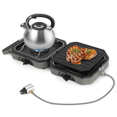 Lospitch Gaskocher 2 flammig mit Grillplatte und Gasschlauch für Camping Outdoor