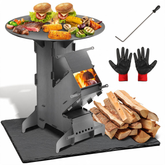 Lospitch Raketenofen 57 cm Campingkocher mit Grillplatte Feuerhaken und Handschuhen