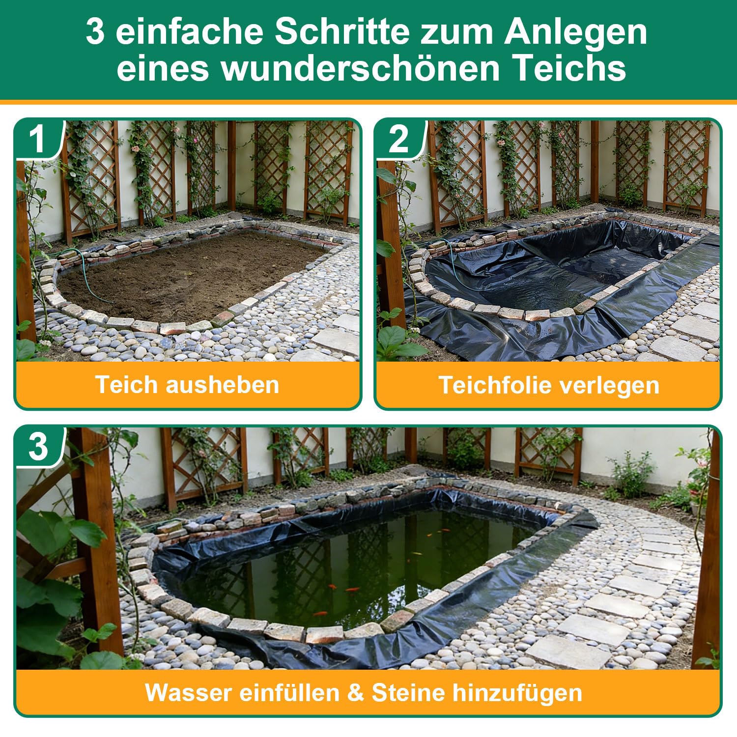 Lospitch Teichfolie HDPE Schwarz für Gartenteich und Wasserspeicher
