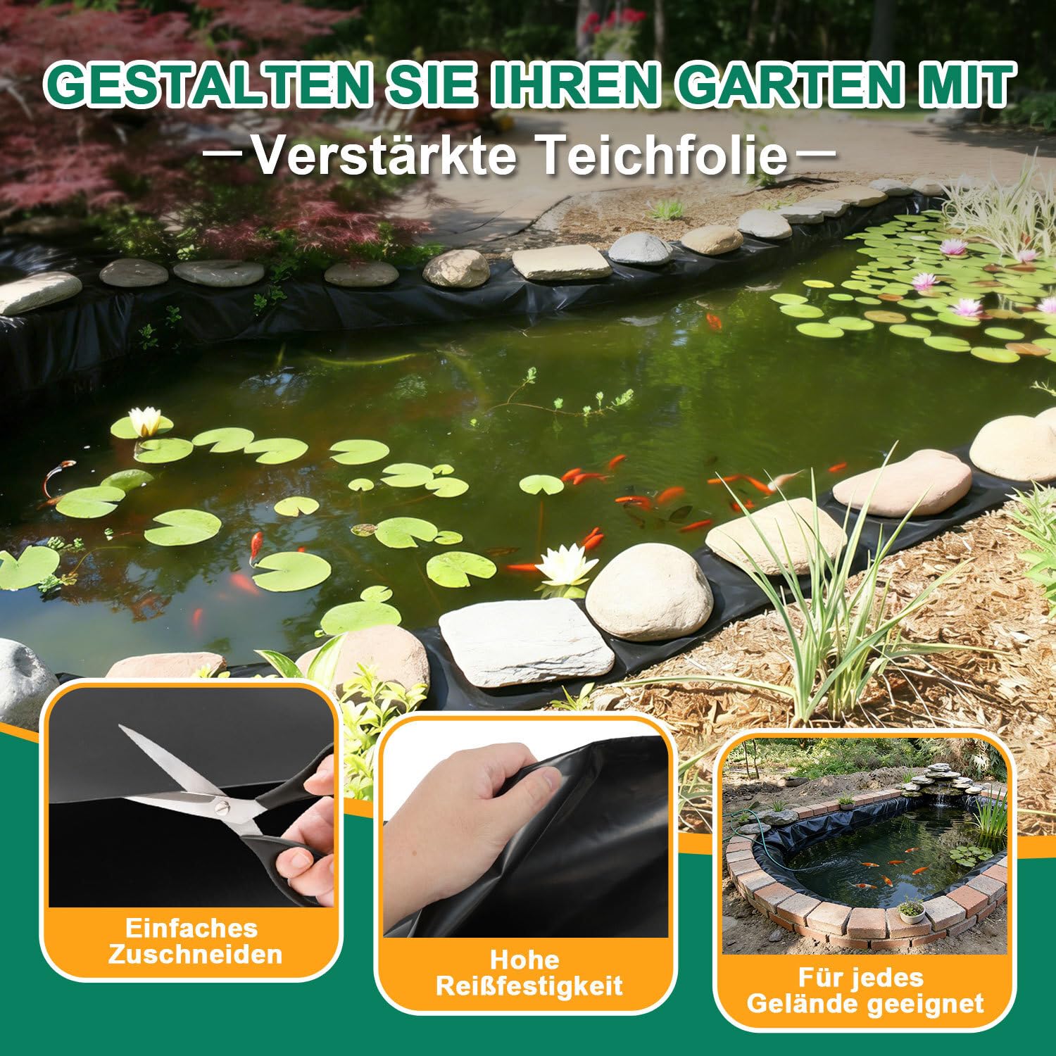 Lospitch Teichfolie HDPE Schwarz für Gartenteich und Wasserspeicher