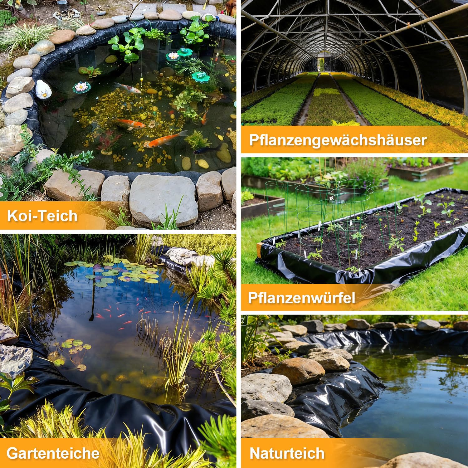Lospitch Teichfolie HDPE Schwarz für Gartenteich und Wasserspeicher