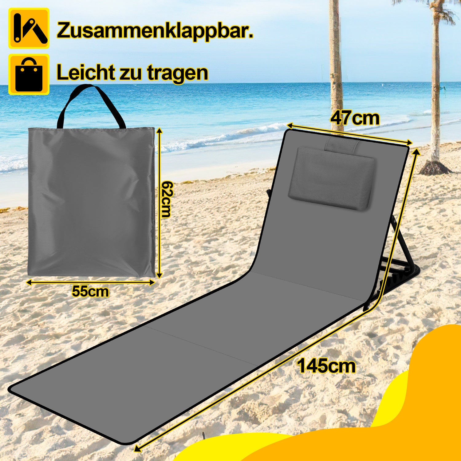 Lospitch Klappbare Strandliege mit Rückenlehne