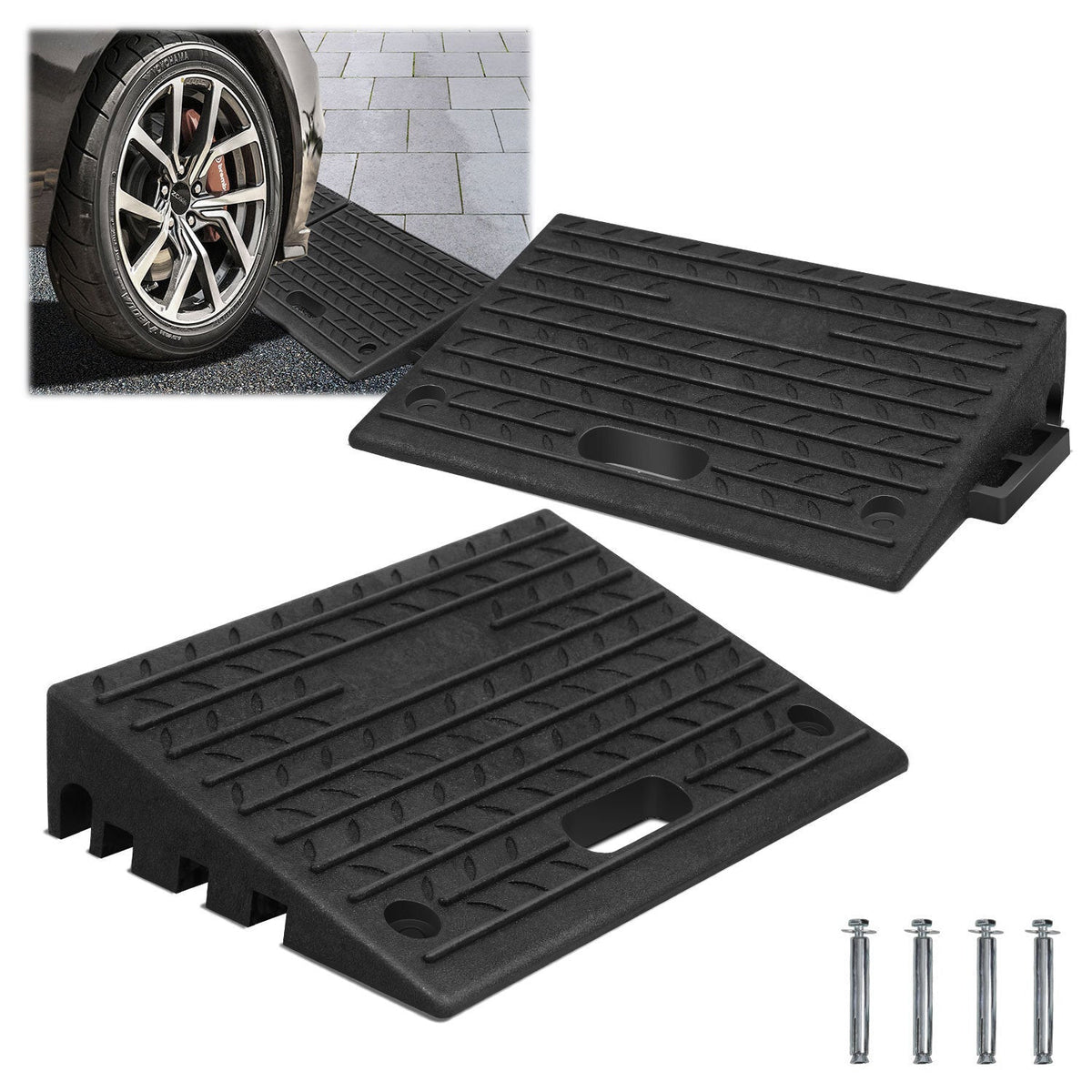 Lospitch Bordsteinrampe Gummi 50 × 32 × 10 cm mit Griff für Auto  und Garage