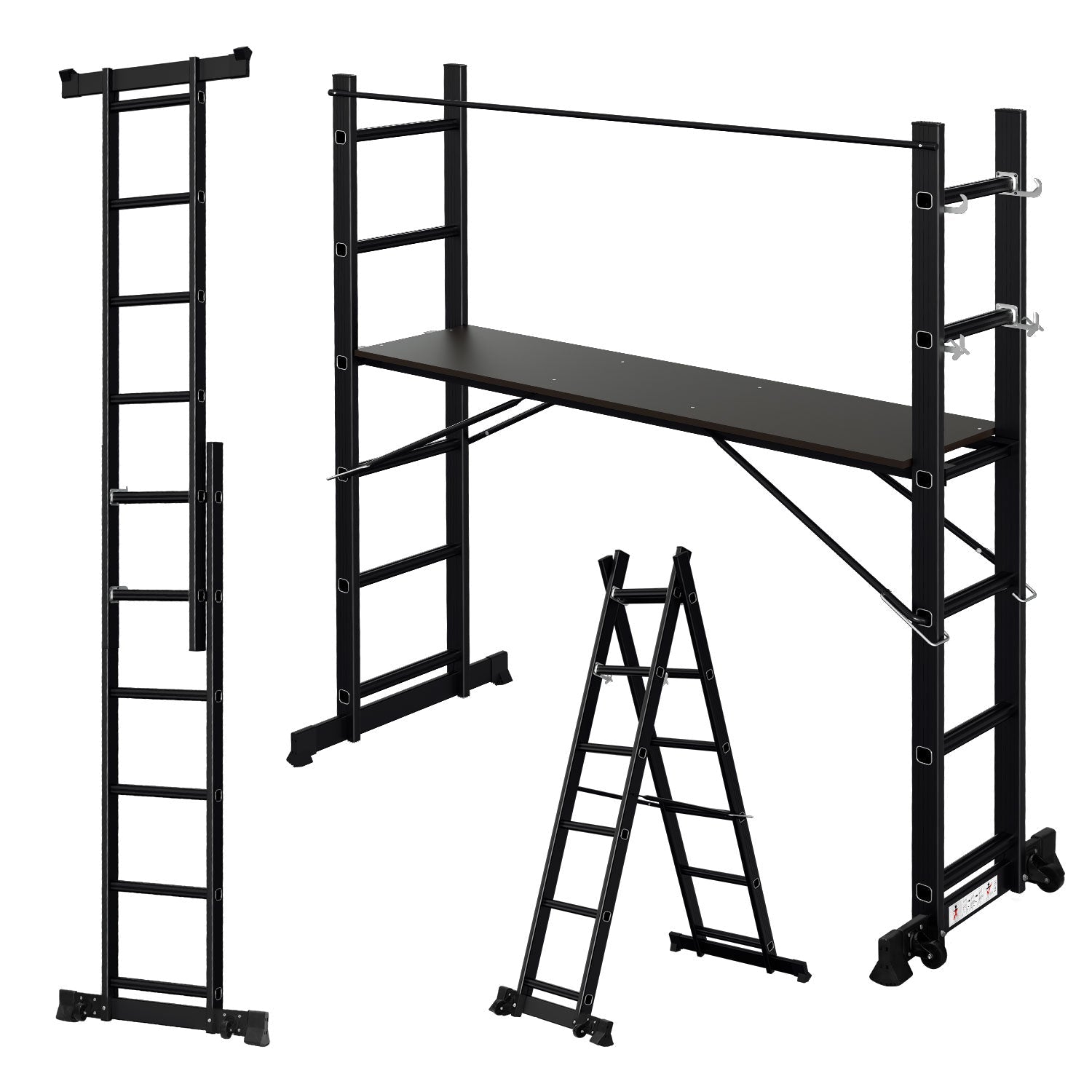 Lospitch Mehrzweckgerüst Aluminium 4 in 1 mit Plattform 2 Rollen bis 150 kg