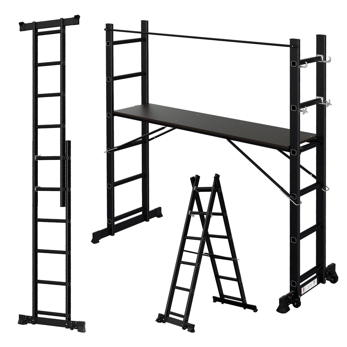 Lospitch Mehrzweckgerüst Aluminium 4 in 1 mit Plattform 2 Rollen bis 150 kg