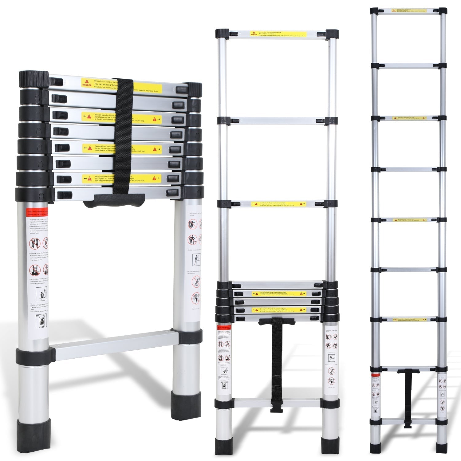 Lospitch Aluminium Teleskopleiter 2,6 bis 5 m Belastbar bis 150 kg für Haus und Garten