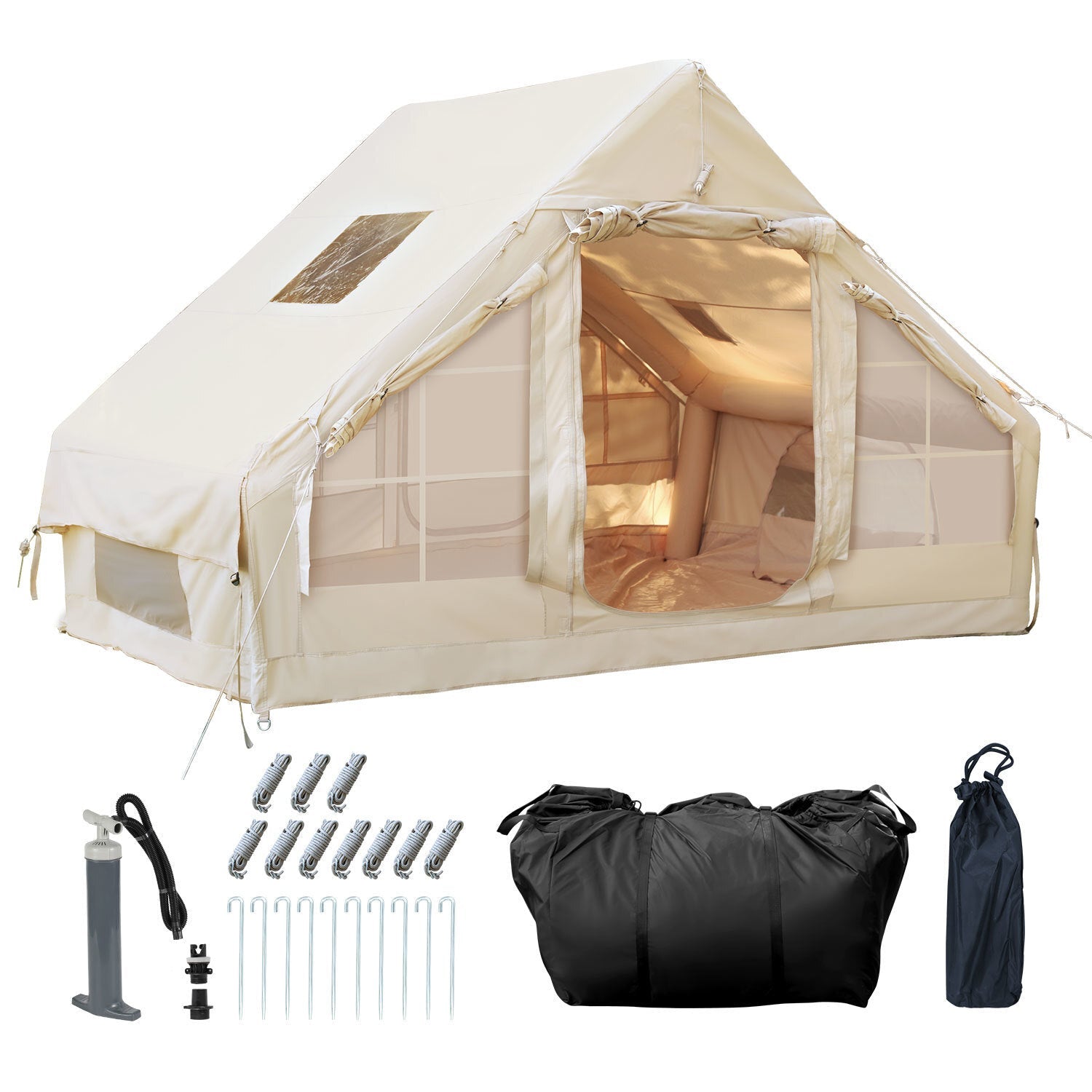 Lospitch Aufblasbares Campingzelt 6.3 m² mit Dachfenster für 2 bis 4 Personen