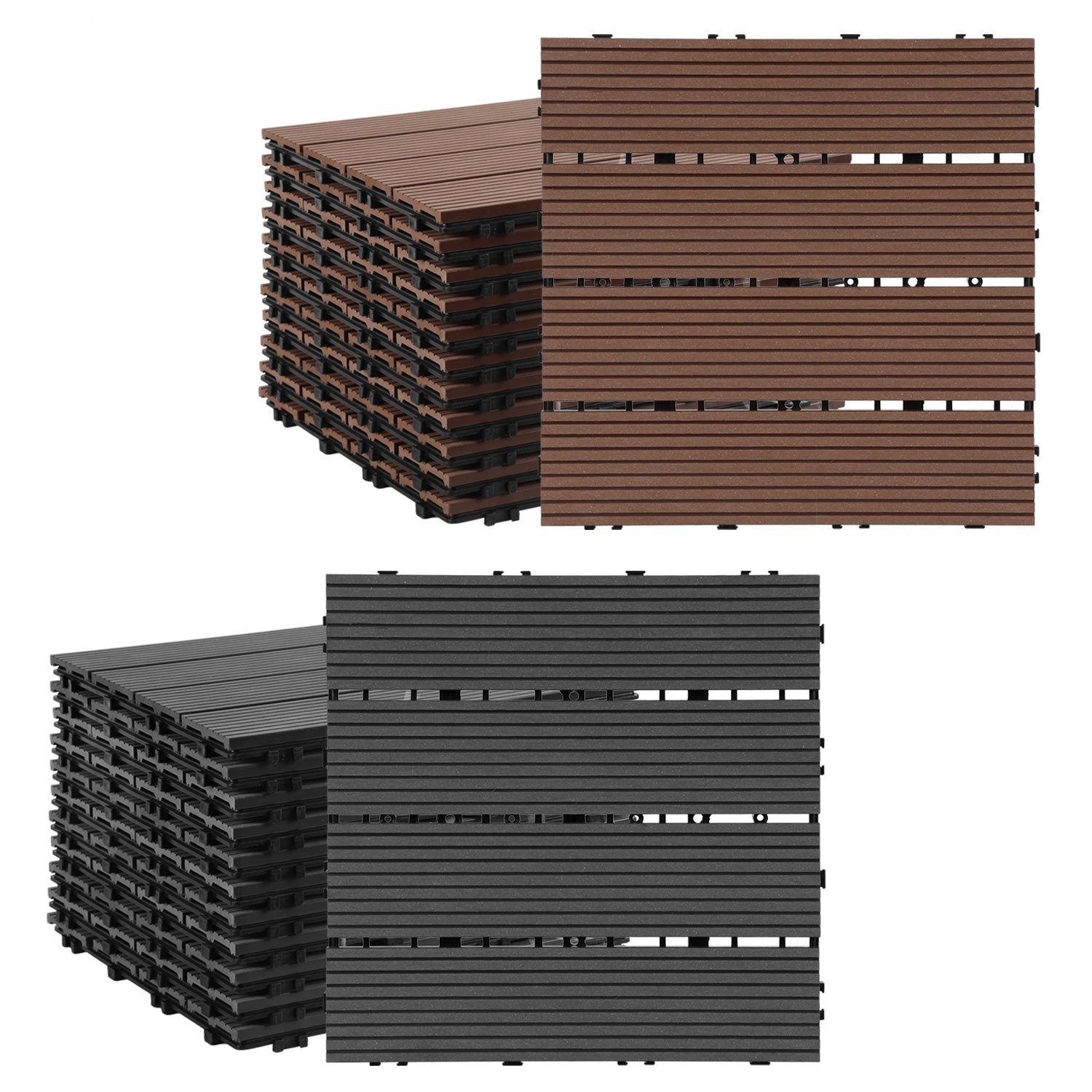 Lospitch WPC Terrassenfliesen 30x30 cm 11 Stück Klickfliesen für Balkon und Garten