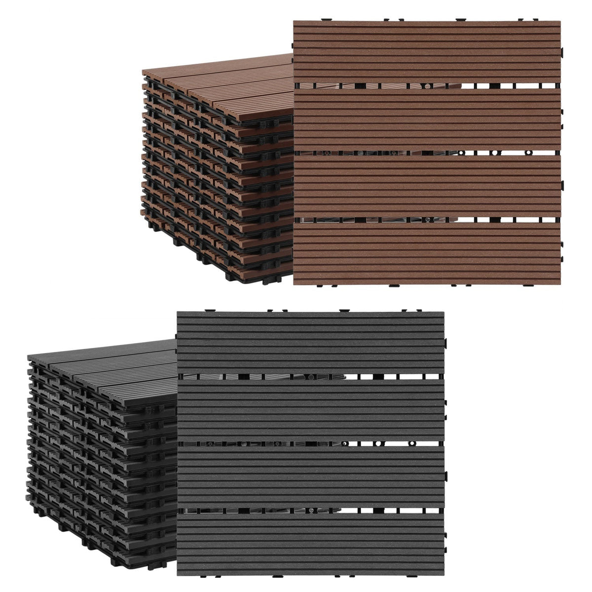 Lospitch WPC Terrassenfliesen 30x30 cm 11 Stück Klickfliesen für Balkon und Garten