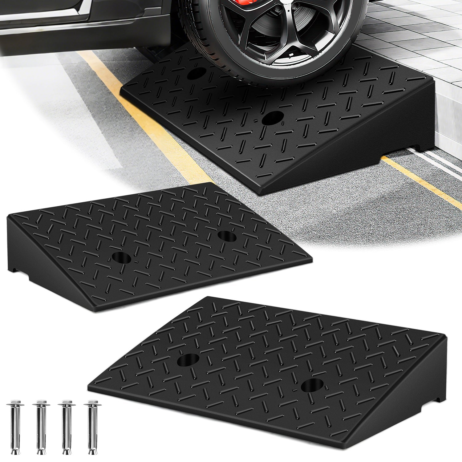 Lospitch Auffahrrampe 2er Set bis 10 t aus Gummi für Auto und Motorrad
