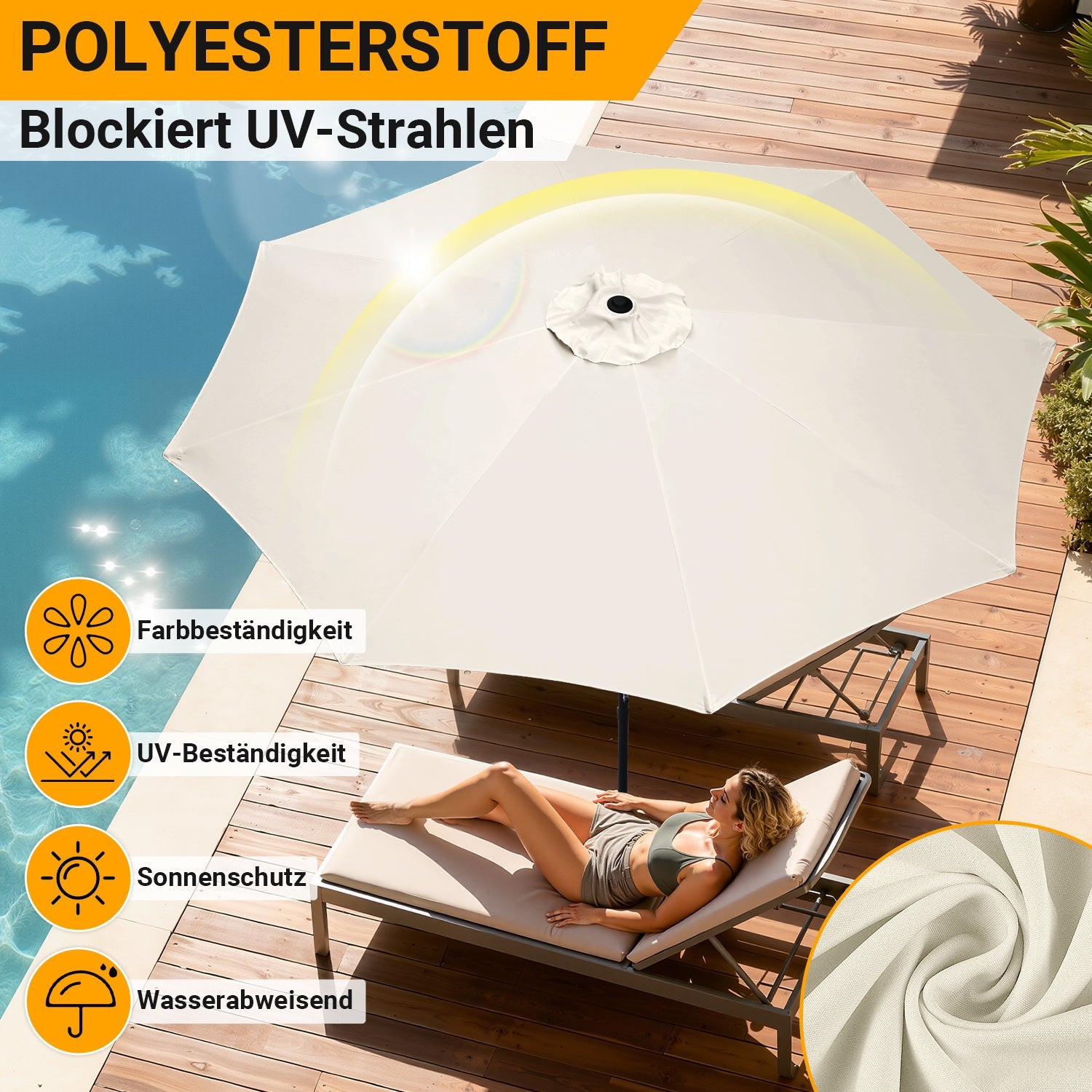 Lospitch Sonnenschirm mit Kurbel UV50+ für Terrasse und Garten
