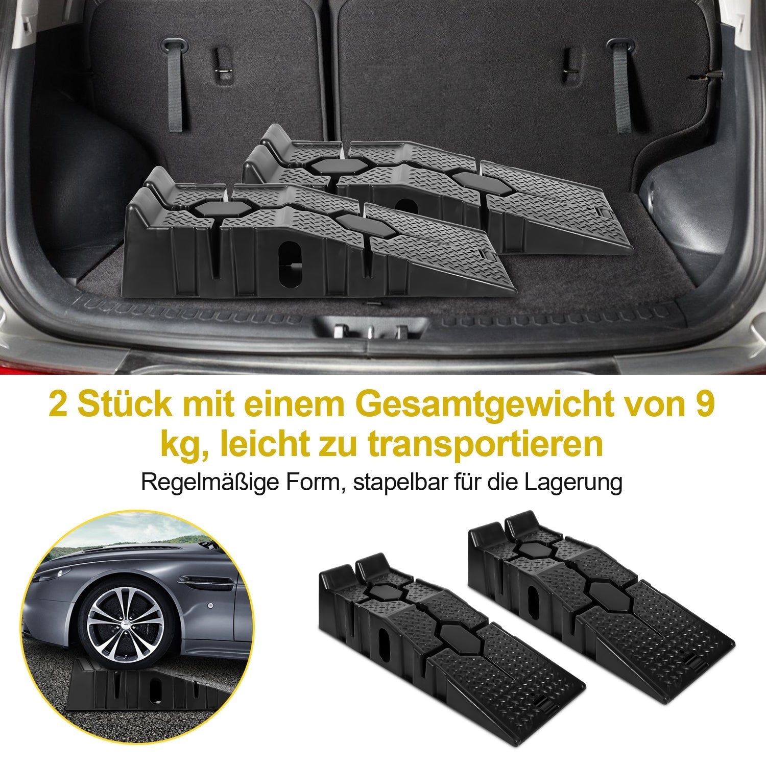 Lospitch Auto Auffahrrampen 2er Set 90 × 33 × 22 cm Kunststoff bis 2,5 t