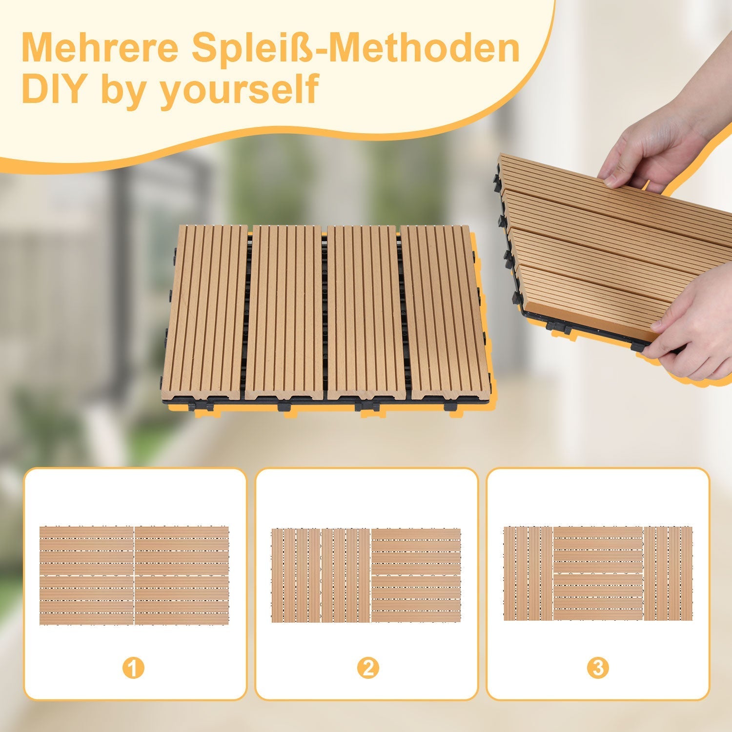 Lospitch WPC Klickfliesen 30x60 cm 6 Stück in Holzoptik für Balkon und Terrasse