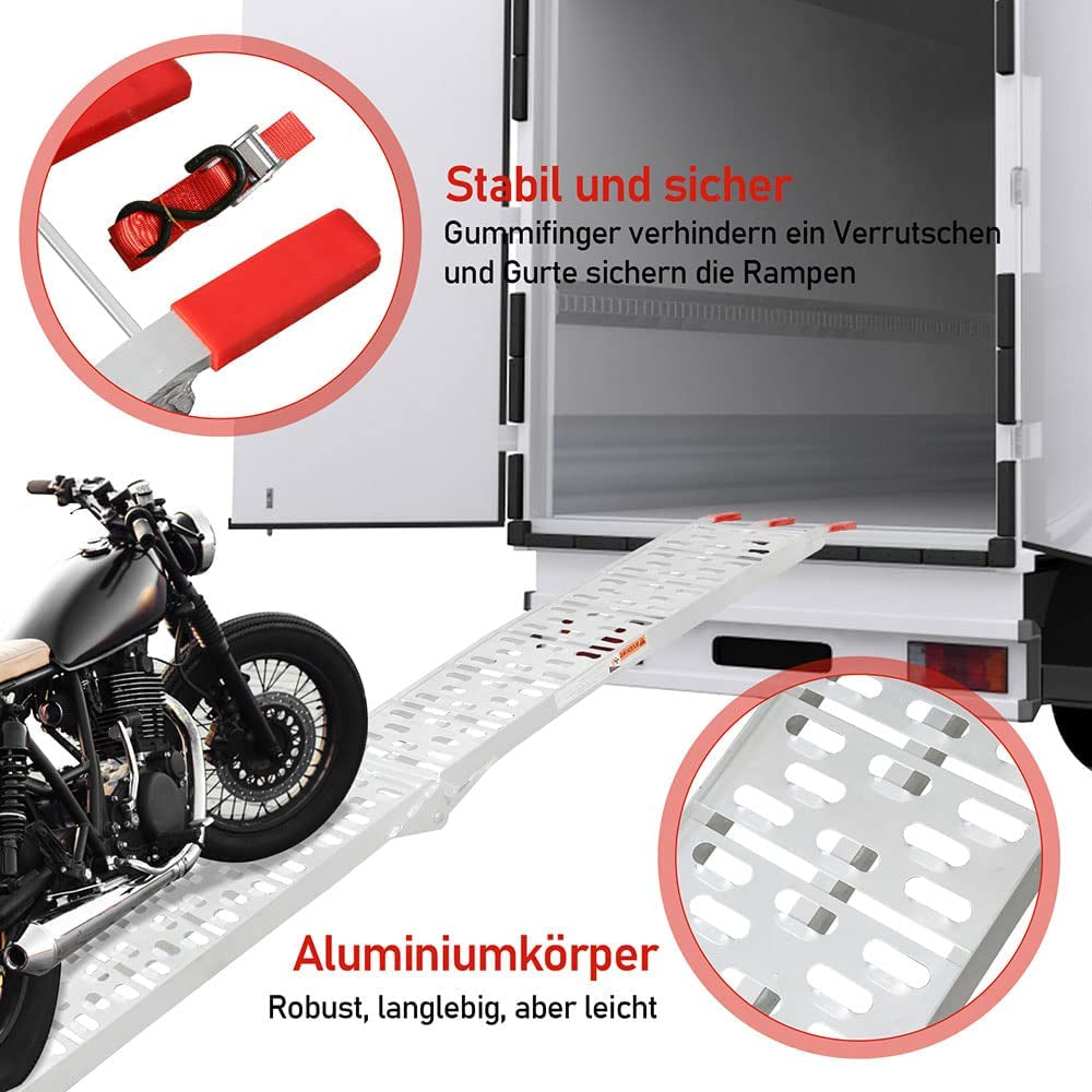 Lospitch Verladerampen 2er Set Aluminium 226cm Klappbar 680kg für ATV Motorrad Rasenmäher