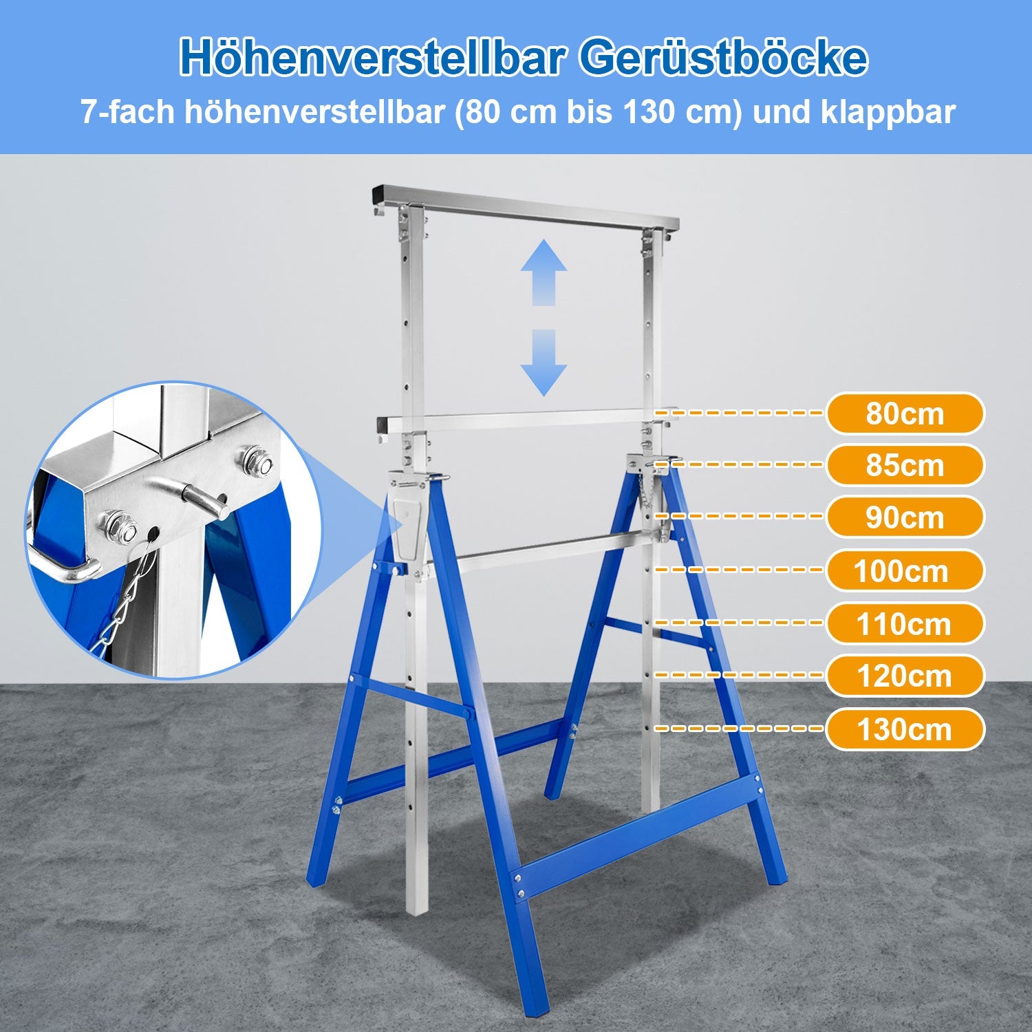 Lospitch Gerüstbock 2er Set 400kg Höhenverstellbar 80 bis 130cm Klappbar für Werkstatt Renovierung