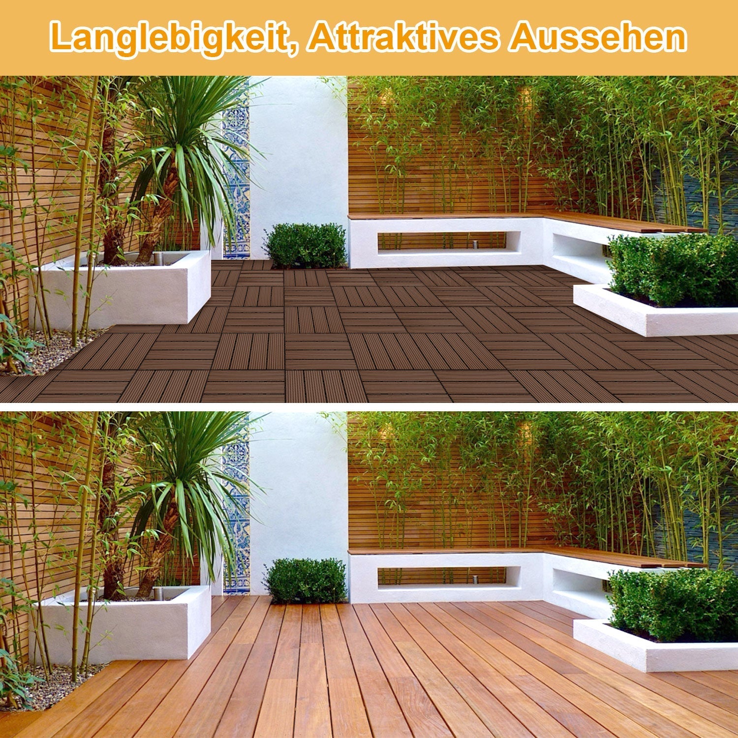 Lospitch WPC Terrassenfliesen 30x30 cm 11 Stück Klickfliesen für Balkon und Garten