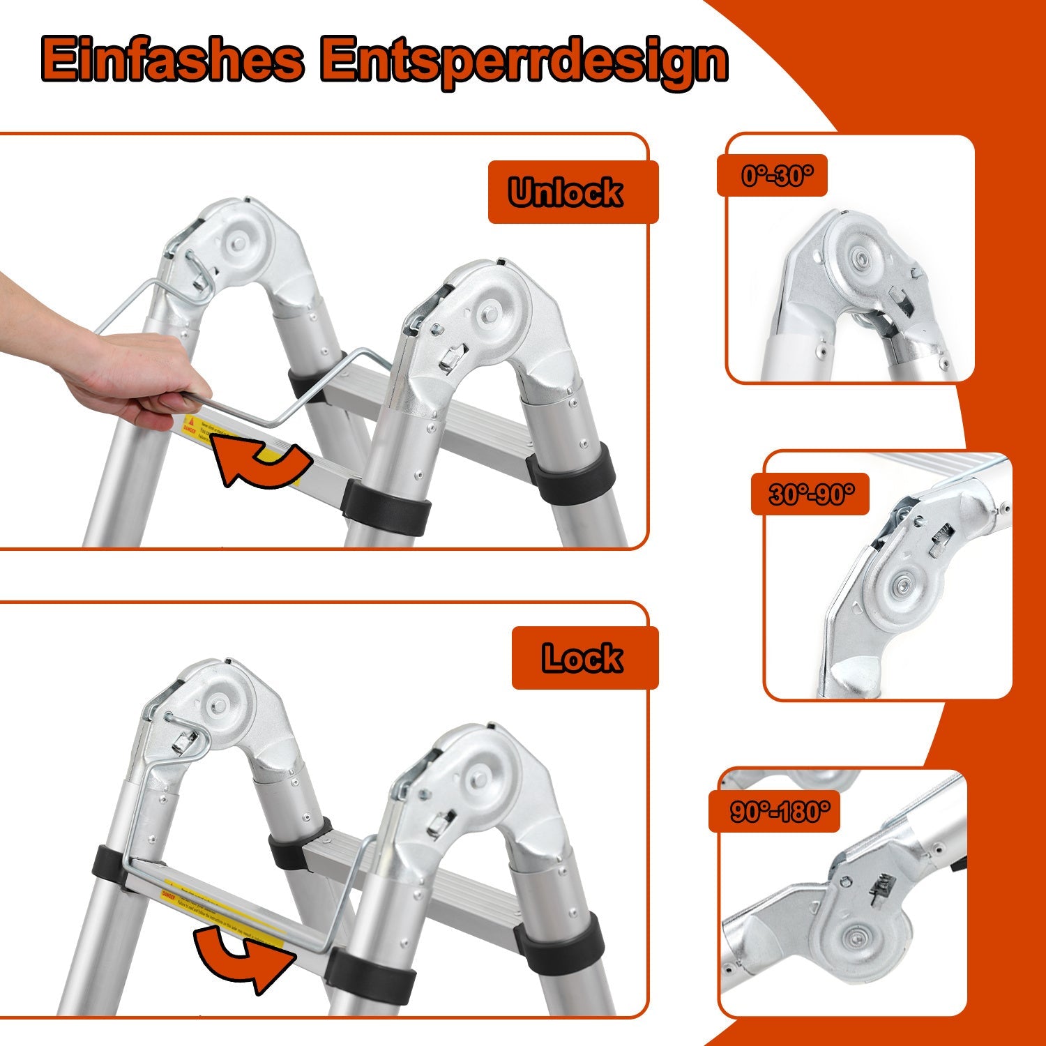 Lospitch Teleskopleiter Aluminium 3,8m Klappbar 150kg Mehrzweckleiter