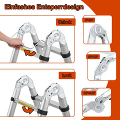 Lospitch Teleskopleiter Aluminium 3,8m Klappbar 150kg Mehrzweckleiter