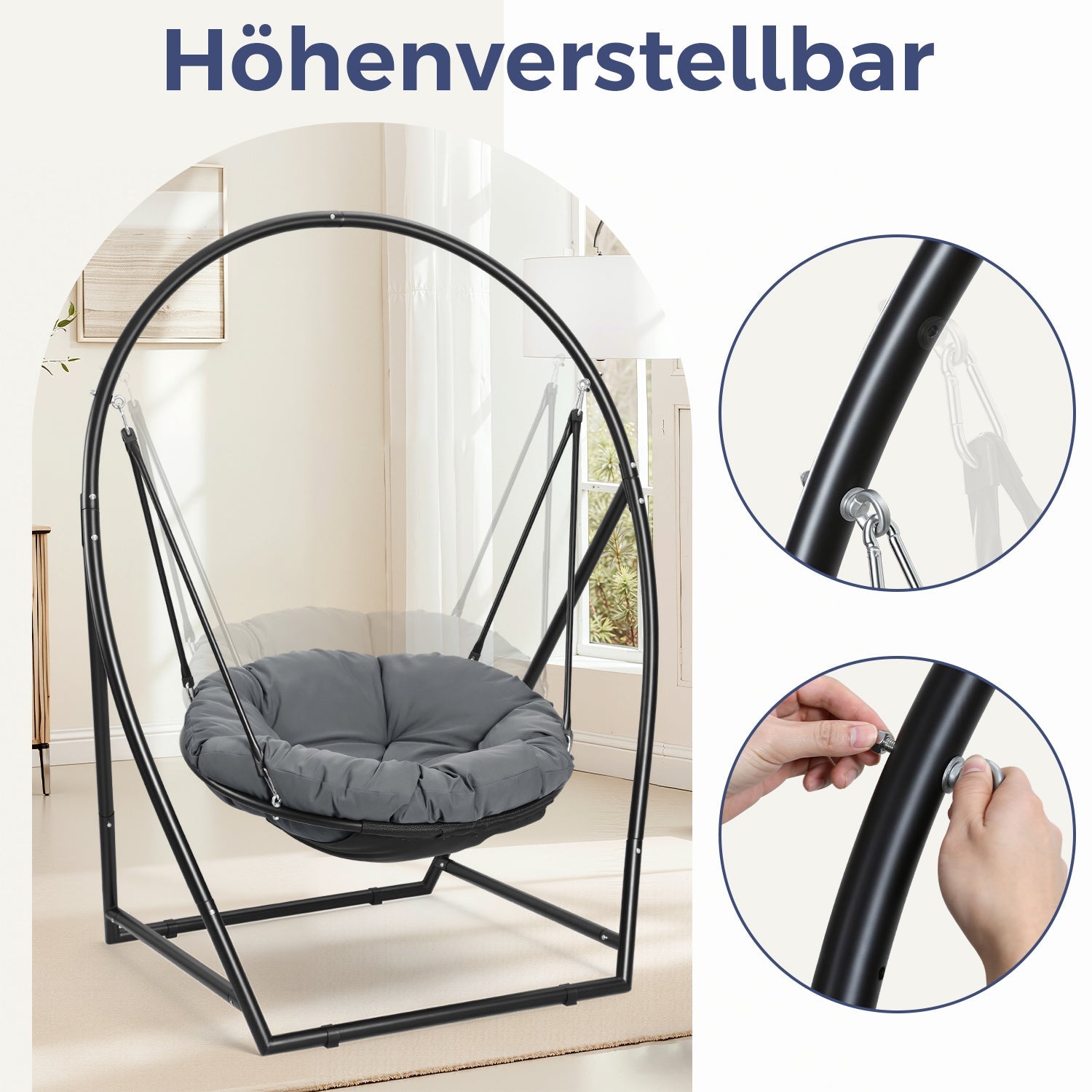 Lospitch Hängesessel mit Gestell, 100 cm Sitzfläche, bis 150 kg für Garten und Terrasse