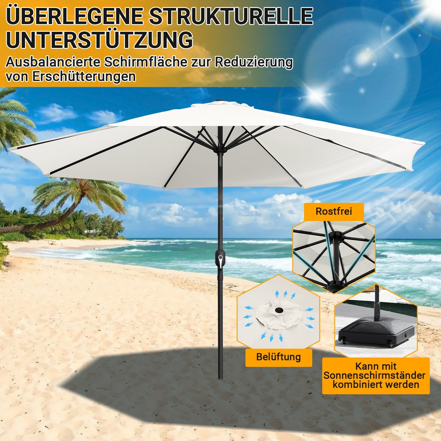 Lospitch Sonnenschirm mit Kurbel UV50+ für Terrasse und Garten
