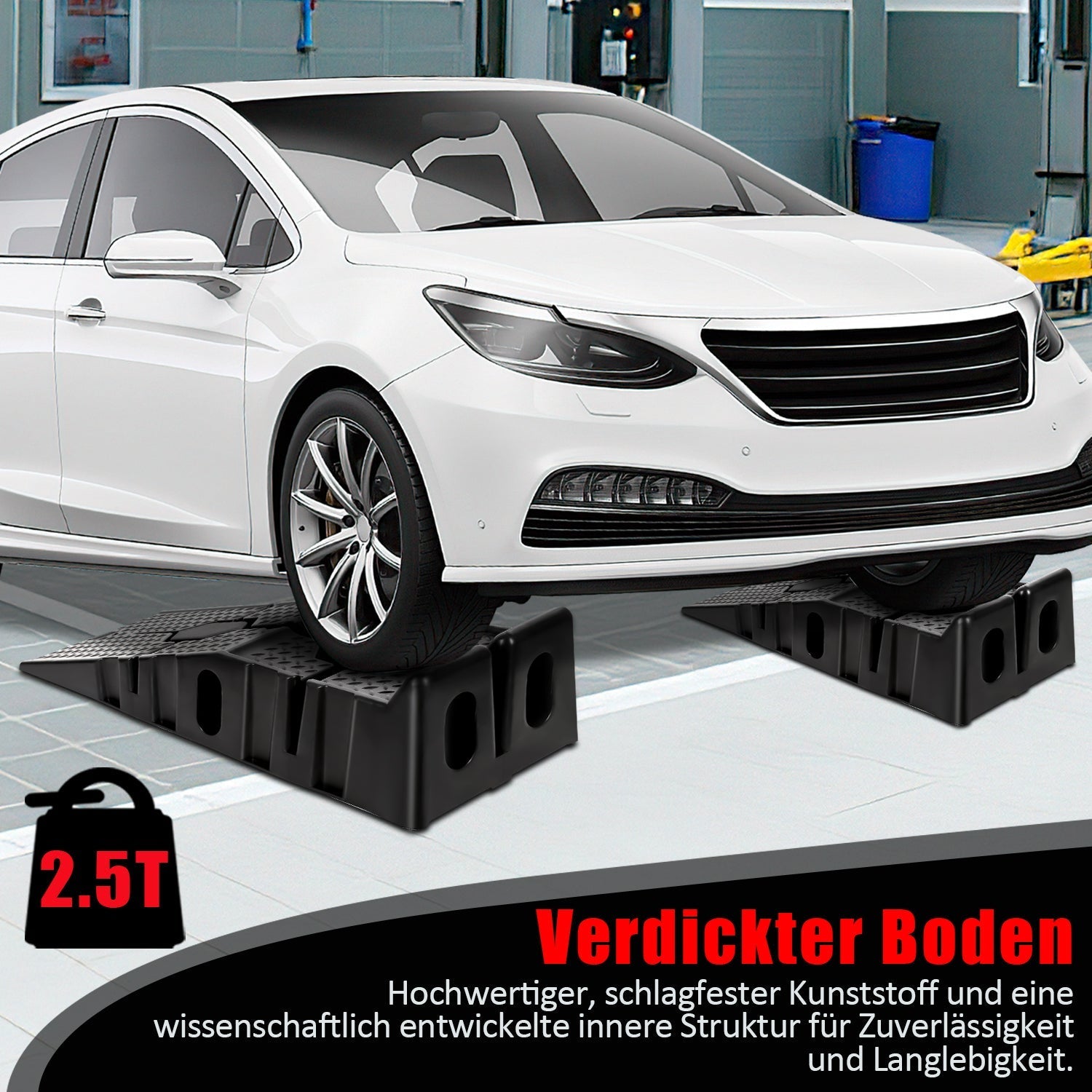 Lospitch Auto Auffahrrampen 2er Set 90 × 33 × 22 cm Kunststoff bis 2,5 t