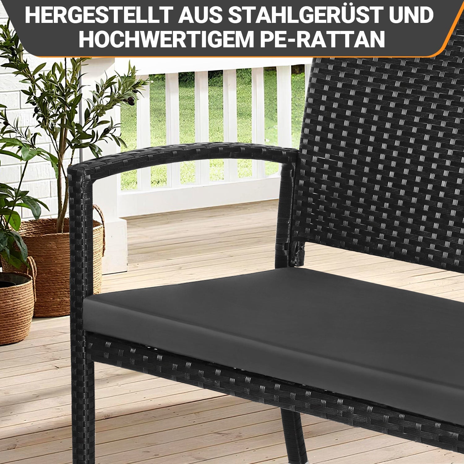 Lospitch Gartenbank Polyrattan 2-Sitzer mit Kissen für Garten und Terrasse