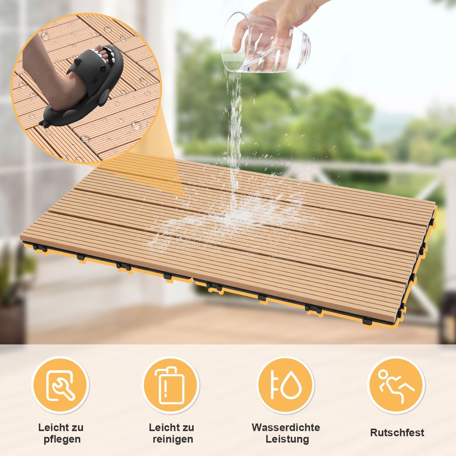 Lospitch WPC Klickfliesen 30x60 cm 6 Stück in Holzoptik für Balkon und Terrasse