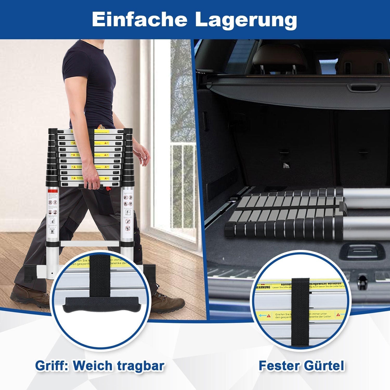 Lospitch Aluminium Teleskopleiter 2,6 bis 5m 150kg mit Stabilisator
