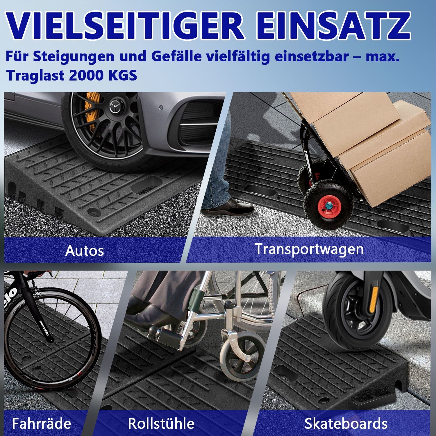 Lospitch Bordsteinrampe Gummi 50 × 32 × 10 cm mit Griff für Auto  und Garage