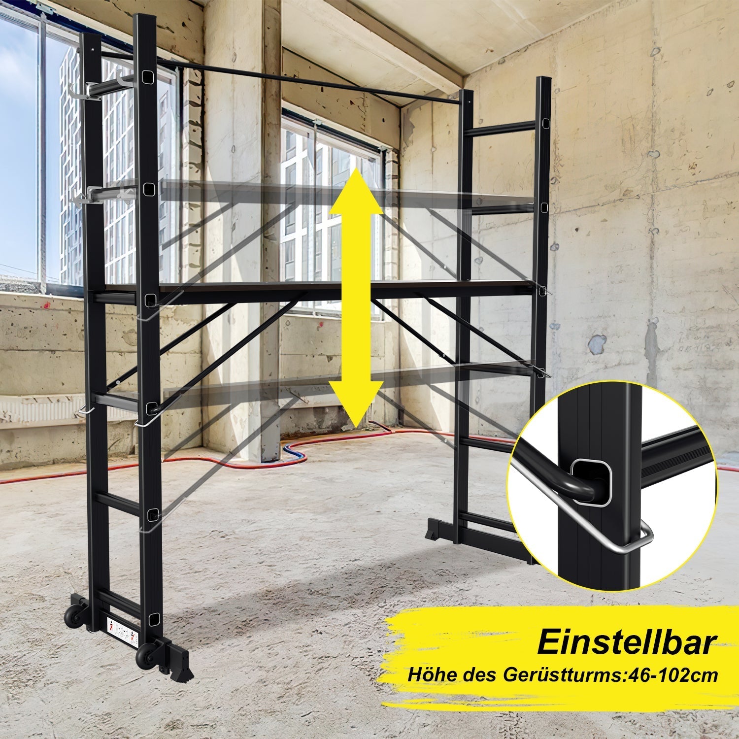 Lospitch Mehrzweckgerüst Aluminium 4 in 1 mit Plattform 2 Rollen bis 150 kg