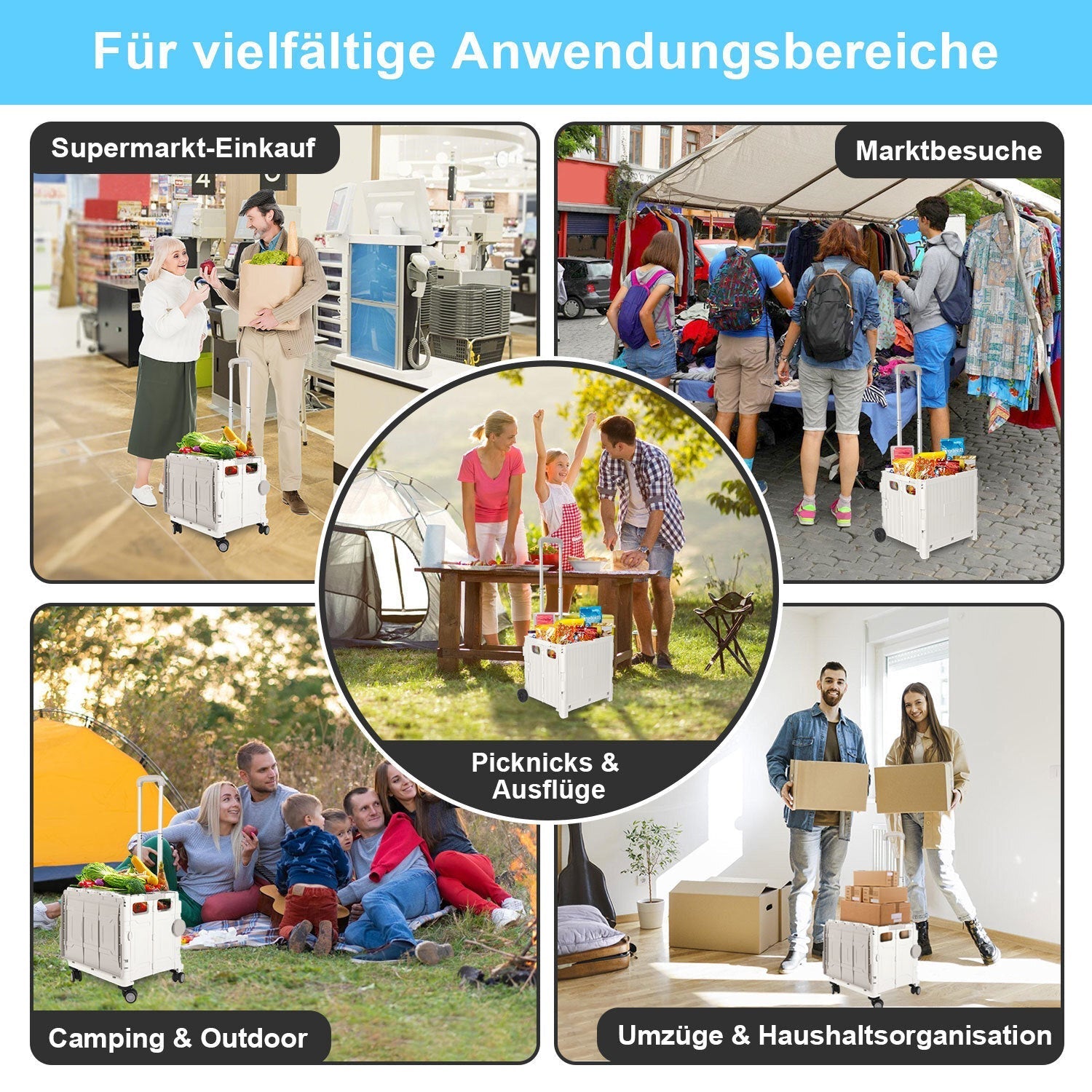 Lospitch Faltbarer Campingwagen 45L 50L mit Rollen