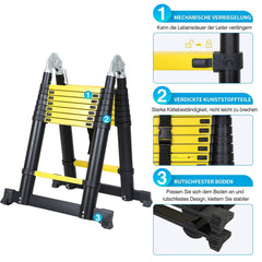 Lospitch Teleskopleiter Aluminium 3,8m Klappbar 150kg Mehrzweckleiter