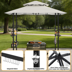 Lospitch BBQ Pavillon 238 x 148 x 250 cm mit Ablagen und Flaschenöffner Beige