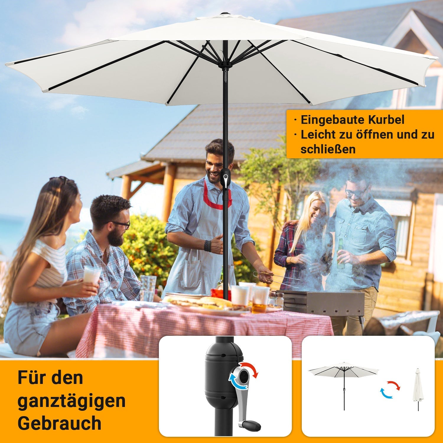 Lospitch Sonnenschirm mit Kurbel UV50+ für Terrasse und Garten