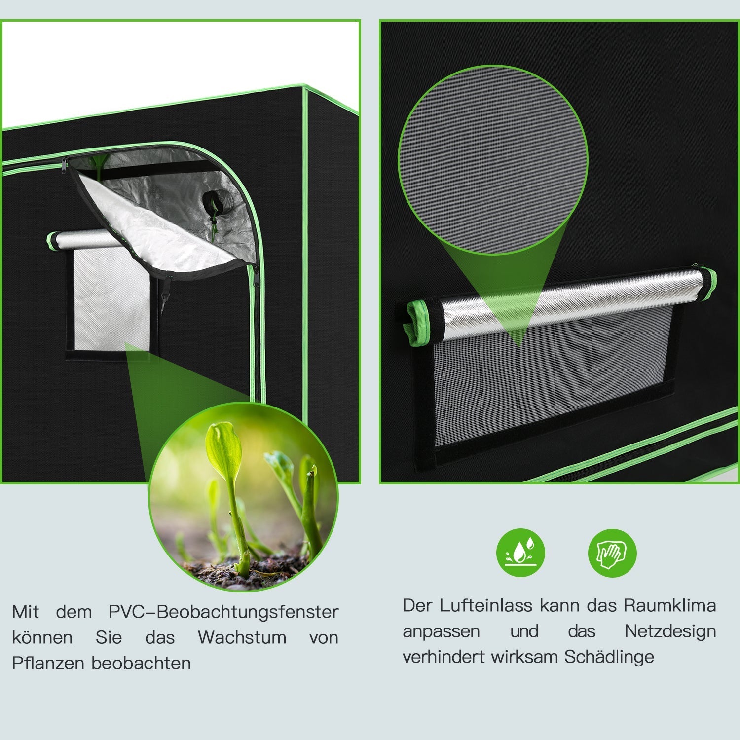 Lospitch Growbox Growzelt 600D Oxford Lichtdicht Wasserdicht mit Sichtfenster