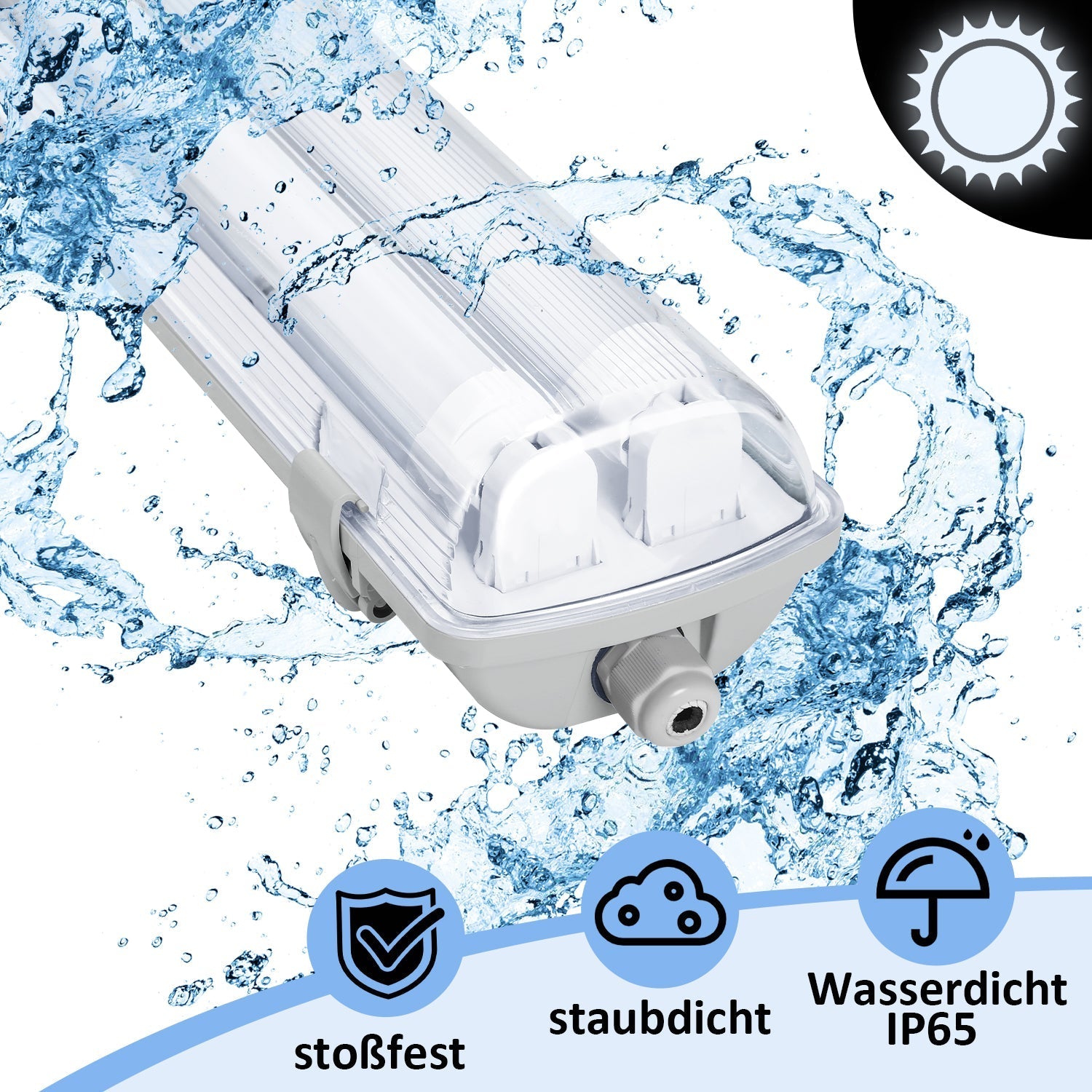 Lospitch T8 LED Feuchtraumleuchte 120/150 cm IP65 für Werkstatt und Keller