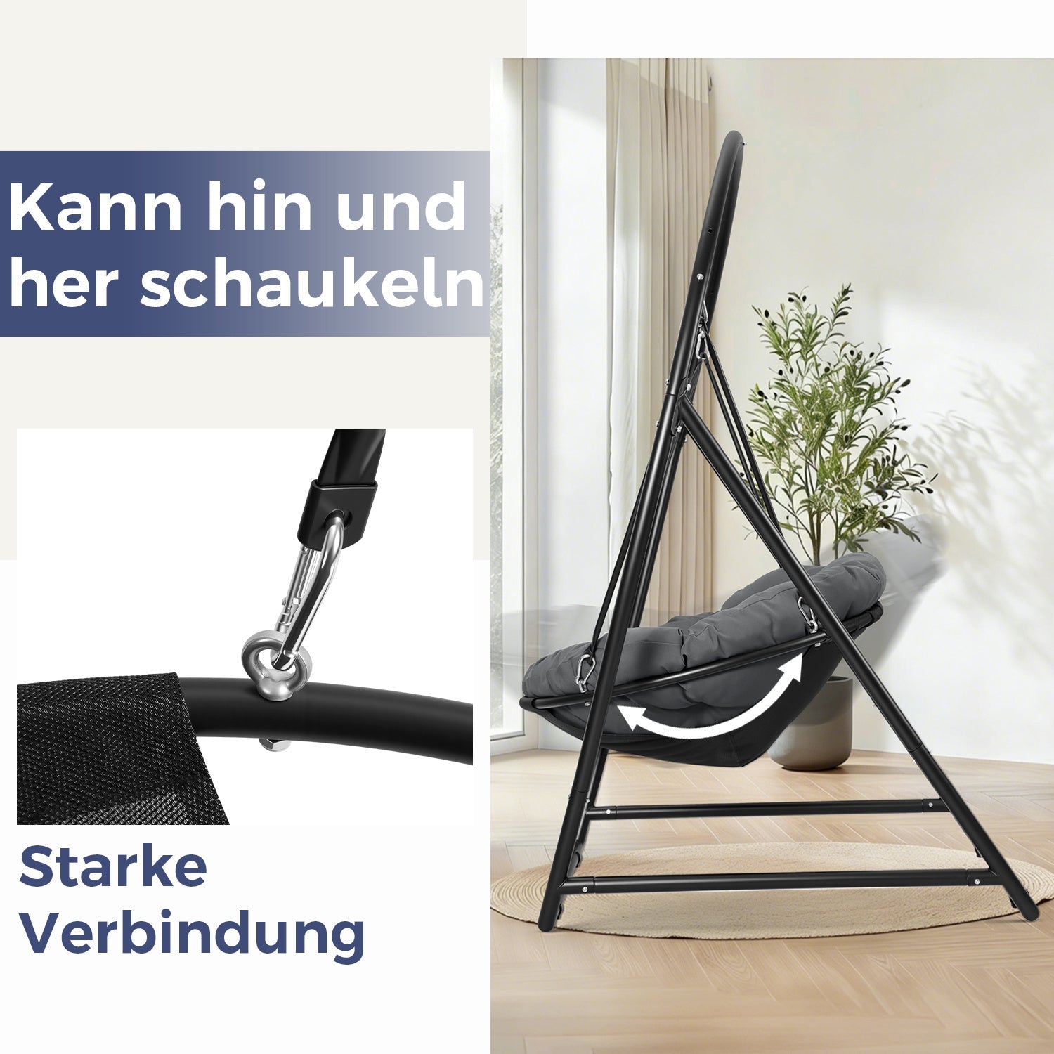 Lospitch Hängesessel mit Gestell, 100 cm Sitzfläche, bis 150 kg für Garten und Terrasse