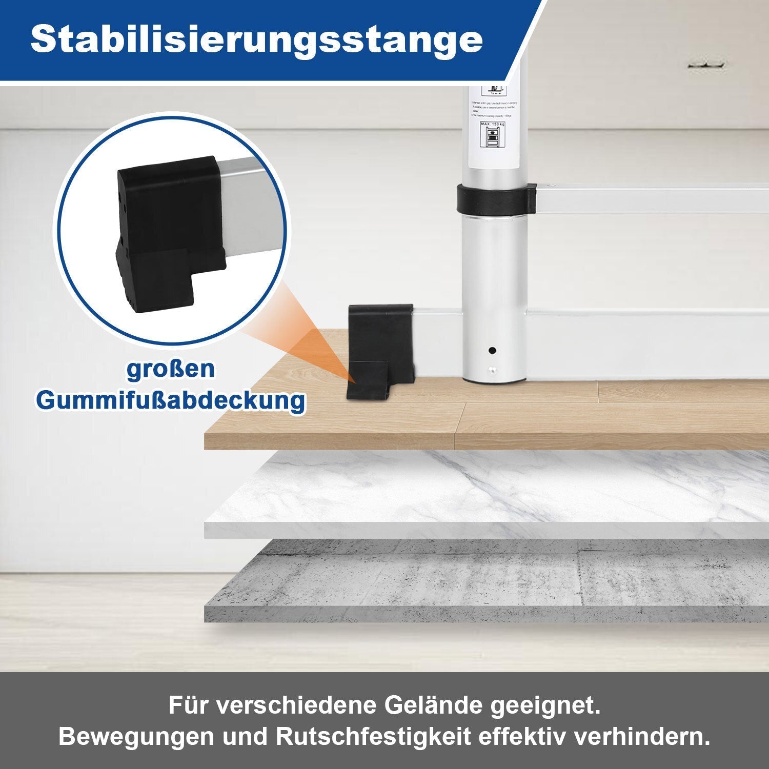 Lospitch Aluminium Teleskopleiter 2,6 bis 5m 150kg mit Stabilisator