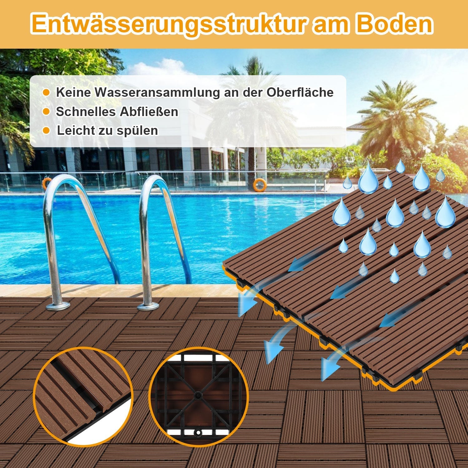 Lospitch WPC Terrassenfliesen 30x30 cm 11 Stück Klickfliesen für Balkon und Garten